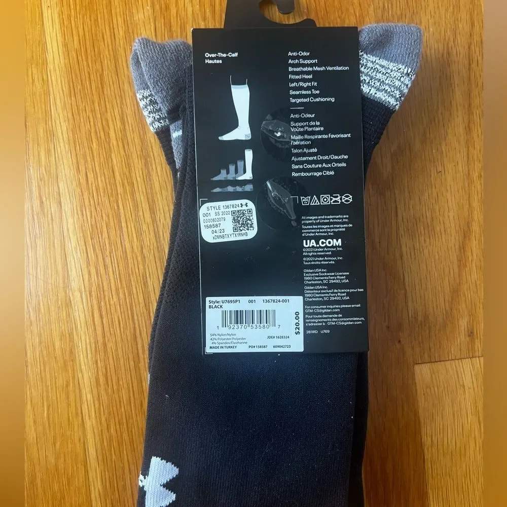 Under Armour Soccer Performance Socks Black Size Large Over the Calf ArmourGrip